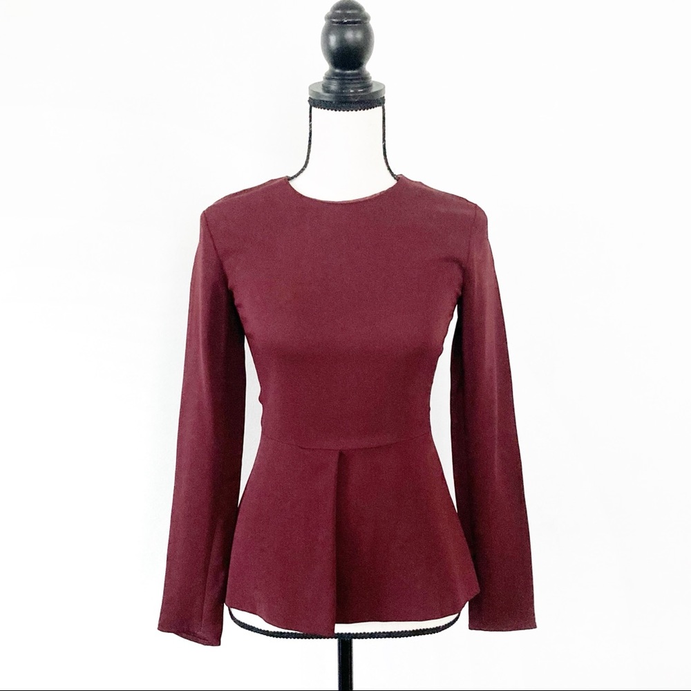 Zara long sleeve wine red peplum top